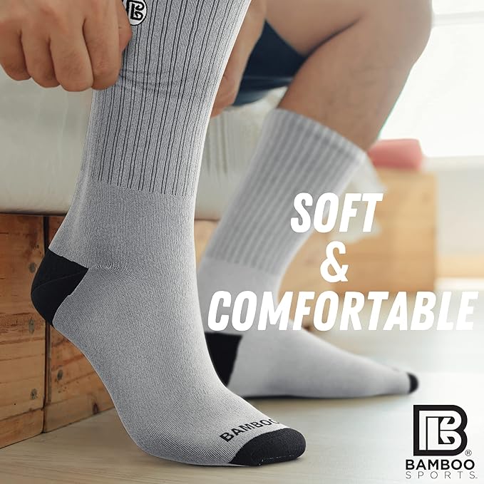 Bamboo Sports Premium Bamboo Crew Work Socks- Moisture Wicking, Odor Eliminating