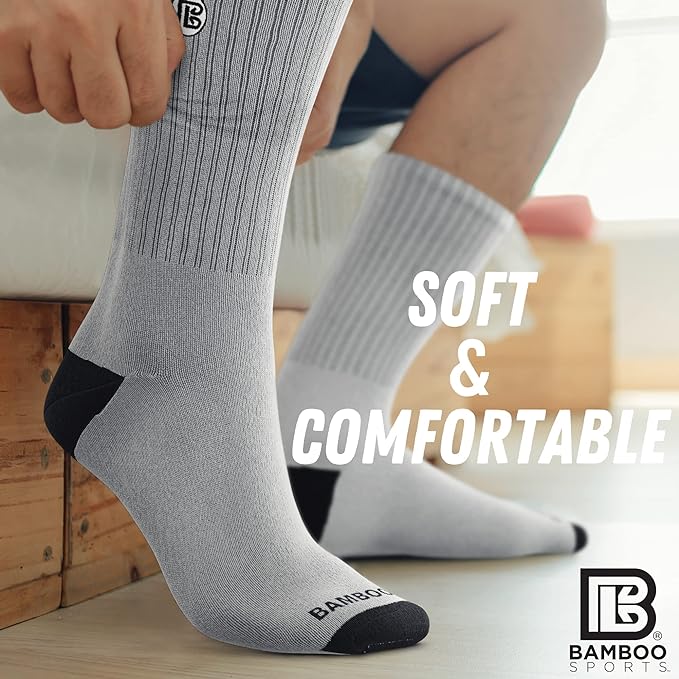 Bamboo Sports Premium Bamboo Crew Work Socks- Moisture Wicking, Odor Eliminating