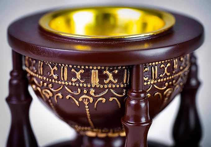 AM Charcoal Incense Burner - Bakhoor Burner, Oud Frankincense Resin Burner for Office & Home Decor - Lavish 4 Pillar (Brown)
