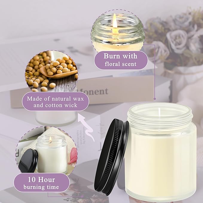 ACITHGL 36 Pcs 4oz Mini Mason Jar Candles Small Scented Candles Bulk Aromatherapy Ideal Souvenir Favors for Wedding Birthday Party (Freesia, Lavender, Jasmine, Black)