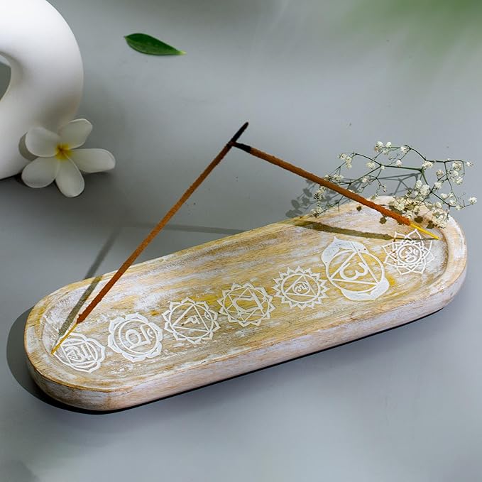 raajsee Incense Holder -Incense Burner Holder –Ash Catcher - Incense Stick Holder - Meditation & Yoga - Great Gift for Any Occasion Size 11x4 inch (Seven Chakra White)