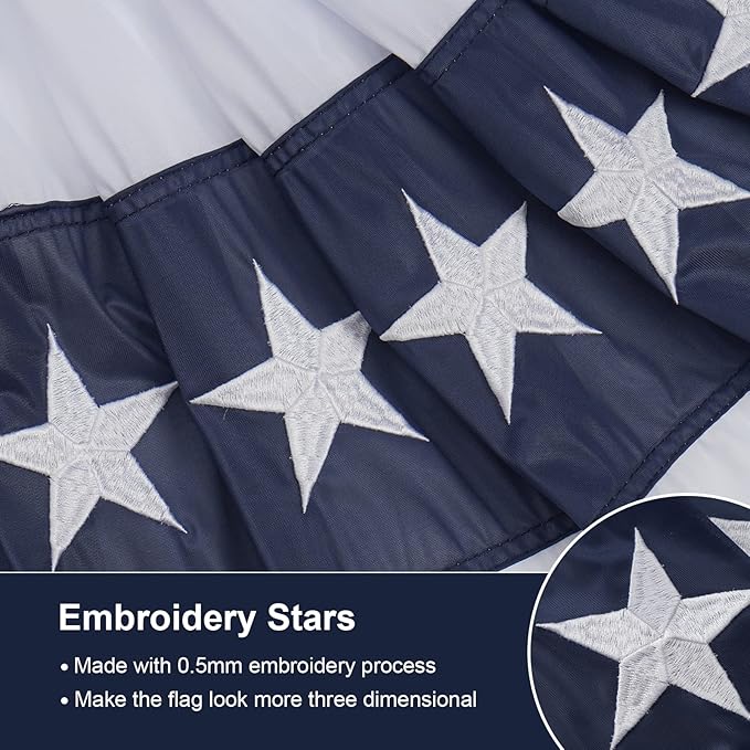 SYII Bunting Flag 3x6 Feet Outdoor, Embroidery Stars American US Bunting Flags with 3 Brass Grommets, Patriotic Half Fan Banner for Fourth of July Decor, 4th of july Decorations Outdoor