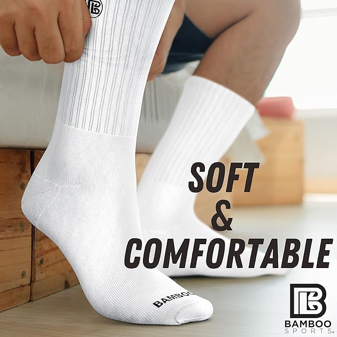 Bamboo Sports Premium Bamboo Crew Work Socks- Moisture Wicking, Odor Eliminating