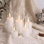 Eywamage Clear Glass Flameless Candles with Remote Batteries, Slim Tall LED Pillar Votive Candles Battery Powered, Set of 5
