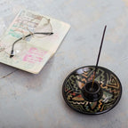 NOVICA Artisan Handmade Ceramic Incense Holder Geometric Round Green Peru 'Ancestral Constellation'