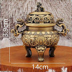 Chinese Solid Brass Incense Burner with Lion Lid - Handmade 670g Feng Shui Censer, 5.5 Inch Wide Mouth Brass Incense Burner for Zen Meditation Altar Decor, Gift Idea