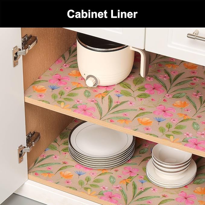 Cooyes Shelf Liner – Premium Non-Adhesive Cabinet & Drawer Liner for Kitchen – Waterproof Shelf Paper with Modern Pattern – Durable EVA Cabinet Mat – Easy to Cut