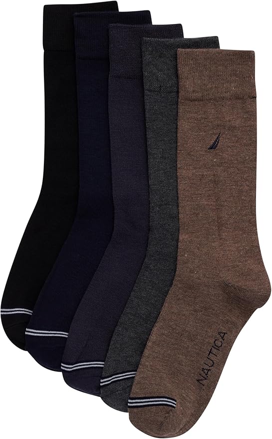 Nautica Mens Dress Socks - 5 Pack Breathable Comfort Stretch Crew-Length Work Socks for Men for Business Formal Wear (6-12.5)