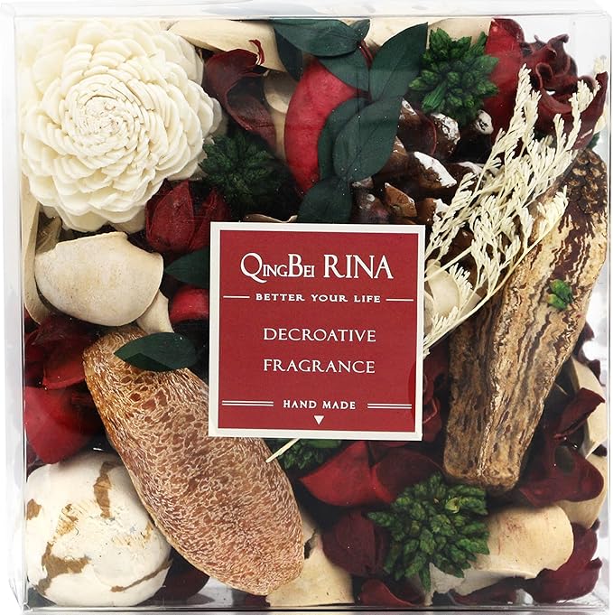 Qingbei Rina Christmas Potpourri,Cinnamon and Apple Scented Holiday Potpourri Bowl Filler.Dried Flowers. Homeragrance Sachet of Petal, Vase Filler Winter Decor.Bulk14 oz(Red)