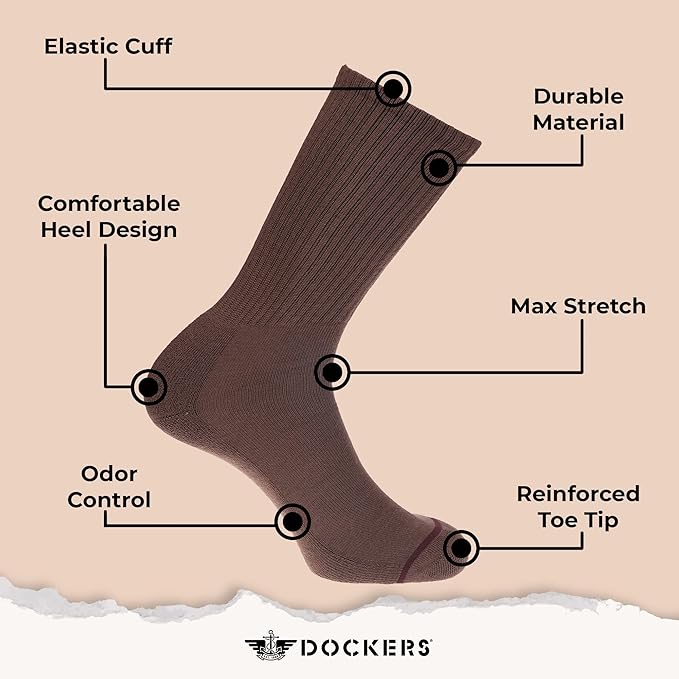 DOCKERS Men's Performance Socks - 3-Pairs and 6-Pairs Athletic and Dress Crew Socks for Men