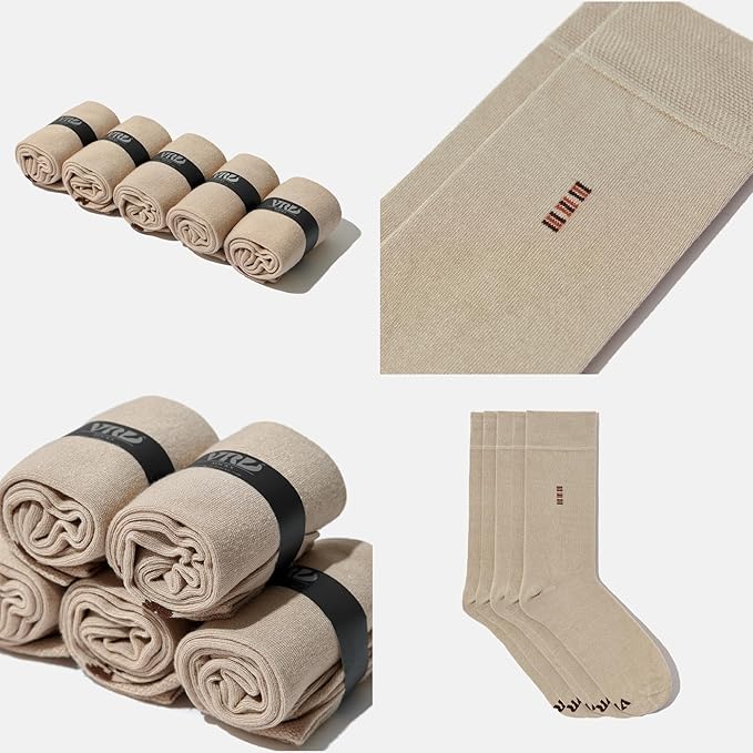 VRD Men’s Dress Socks, Bamboo 5-Pack Mens Socks, Mid Calf Length, Crew Socks Gift for Men Shoe Size 8-13