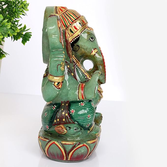 REAL-GEMS Green Jade Lord Ganesha Idol Sculpture Statue Hand Carved Decorative Healing Reiki Gemstone Figurines Crafts Approximately 5083 Ct.…