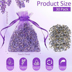 Reginary 30 Pack Lavender Sachets Bags Bulk for Drawers and Closets Home Fragrance Sachet Dried Lavender Flower for Wedding Bridal Shower Favors