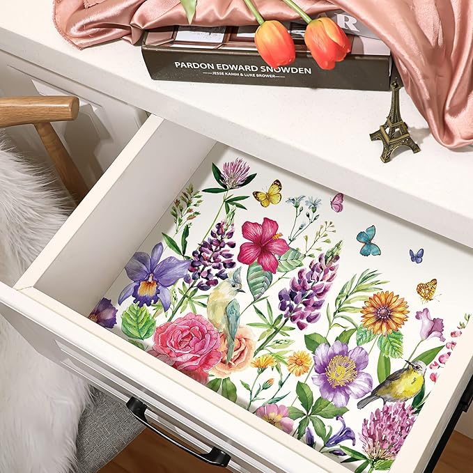 10 Sheets Drawer Liners for Dresser Scented Drawer Liners Non Adhesive Scented Paper for Fragrant Home Shelf Closet(Jasmine,Colorful Pattern)