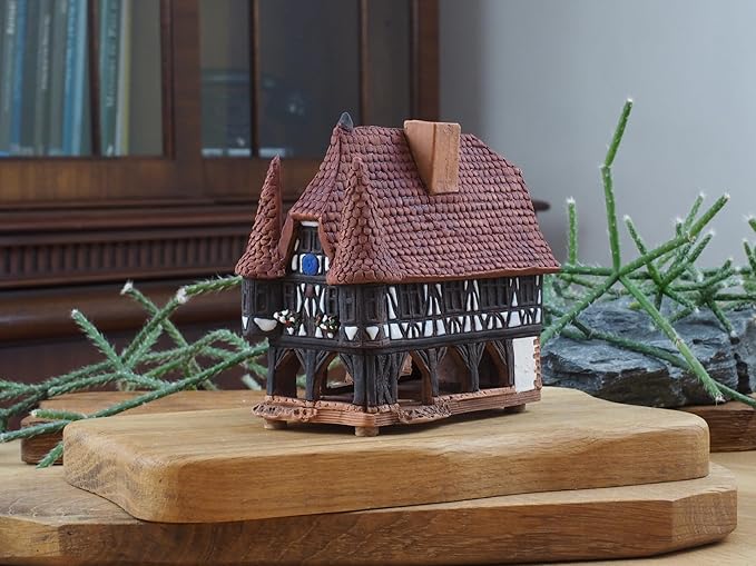 Ceramic Art Cone Incense Holder Room Decoration Handcrafted Collectible Miniature Town Hall in Michelstadt, Germany R272