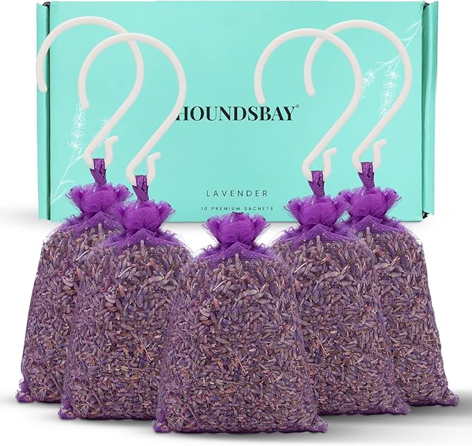 10 Lavender Sachet Bags, Fully Stuffed Scented Sachets with Hanger Hooks, Perfect for Closets, Drawers, Cars, Gym Bags, or Anyplace That Needs to Smell Better