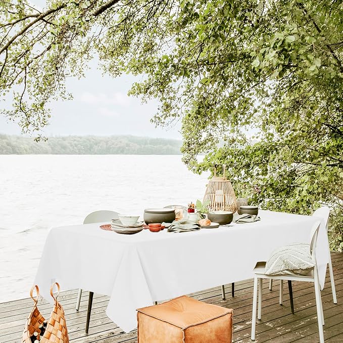 10 Pack White Tablecloths for 8ft Rectangle Tables 60 x 126 Inch - Polyester Table Cover Stain and Wrinkle Resistant Washable Fabric Table Clothes for Wedding Party Banquet Reception Restaurant