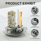 4 in 1 Incense Holder, Ceramic Incense Stick and Palo Santo Holder,Sage Holder for Burning- 5.5" Ceramic Ash Catcher Tray for Meditation and Yoga Room (Silver)