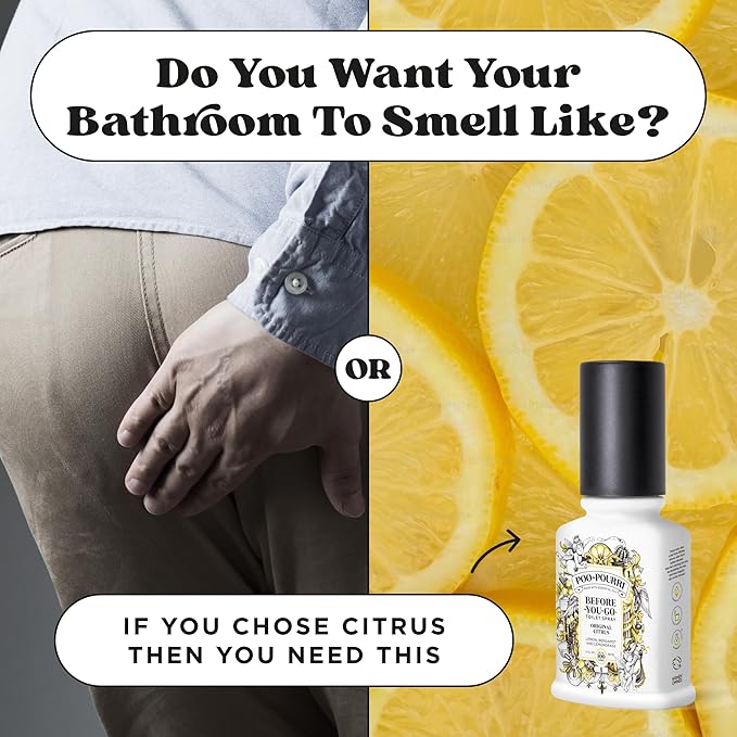 Poo-Pourri Before-You-Go Toilet Spray, Original Citrus, 2 Fl Oz, Up to 100 Uses, Bathroom Odor Deodorizer with Essential Oils for Home or Work, Travel Essentials, TSA Approved Size, Lemon Bergamot