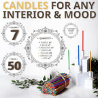 Danilovo Smudging Kit – 5 Palo Santo Sticks, 1 White Sage Smudge Stick, 50 Chakra Colors Beeswax Taper Candles & Ceramic Candle Holder Set for Meditation, Cleansing, and Spiritual Practices
