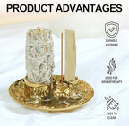 4 in 1 Incense Holder, Ceramic Incense Stick and Palo Santo Holder,Sage Holder for Burning- 5.5" Ceramic Ash Catcher Tray for Meditation and Yoga Room (Golden)