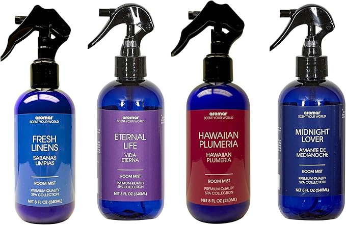 Aromar Fragrance Premium Quality SPA Collection Fresh Linens + Midnight Lover + Hawaiian Plumeria + Eternal Life (Pack of 4) (Assorted 4pk)