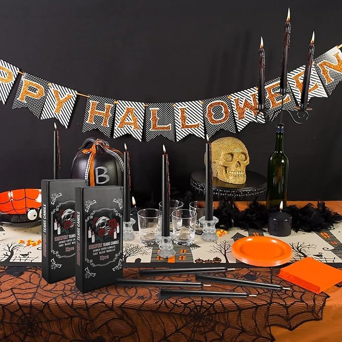 12PCS 10-Inch Black Bleeding Taper Candles,Vampire Tears Taper Candles- Unscented Ideal for Gothic Rituals Halloween, Christmas, Rituals, and Themed Party Decor