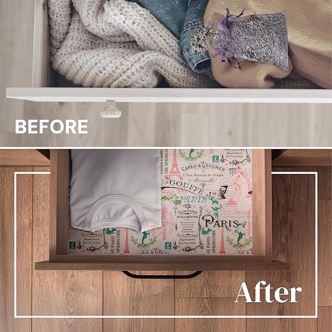 Scented Drawer and Shelf Liners - Vintage Charm - Six (6) Large 14 x 19.6 Inch Sheets - Non-Adhesive Paper Sheets for Closet Shelves and Dresser Drawers - (Vintage Paris)