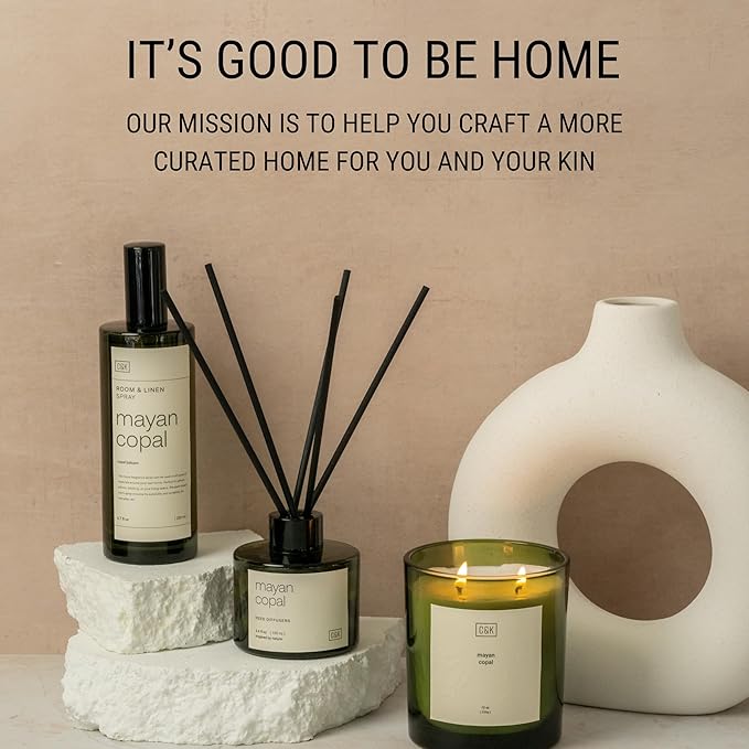 Craft & Kin Bamboo & Jasmine Reed Diffuser | All Natural Essential Oil & Rattan Scent Sticks | Fall Reed Diffusers for Home, Bathroom | Long Lasting Home Fragrance in Green Glass, 3.4oz