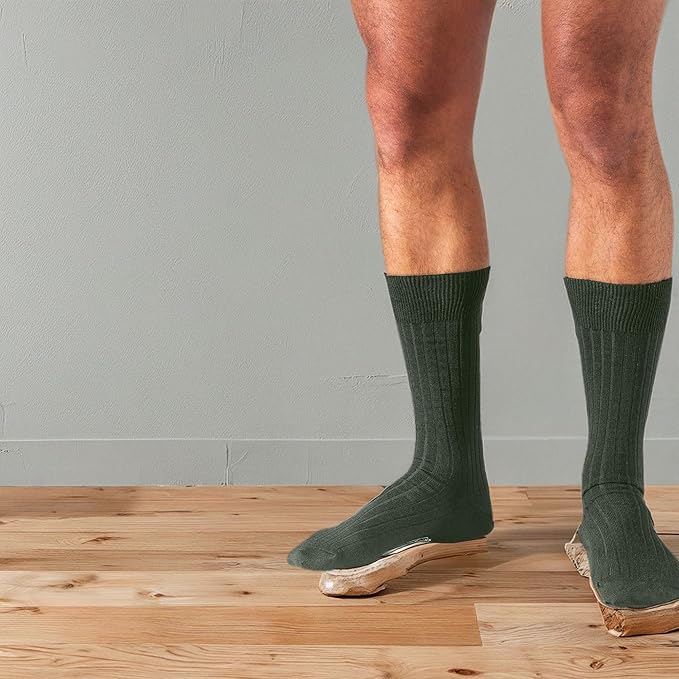 Merino Wool Mid-Calf Dress Socks for Men, Ribbed Dress Socks