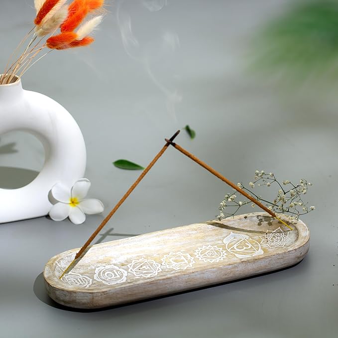 raajsee Incense Holder -Incense Burner Holder –Ash Catcher - Incense Stick Holder - Meditation & Yoga - Great Gift for Any Occasion Size 11x4 inch (Seven Chakra White)