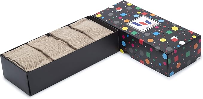 Hugh Ugoli Men's Bamboo Dress Socks for Business & Trouser, Thin & Seamless Crew Socks, 4 Pairs with Gift Box, Shoe Size 8-12