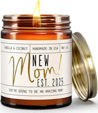 New Mom Gifts for New Mom Est. 2025 Candle, w/Coconut & Vanilla-Infused Essential Oils I Postpartum First Time Mommy Gifts I Push Presents I 50Hr Burn, USA Made