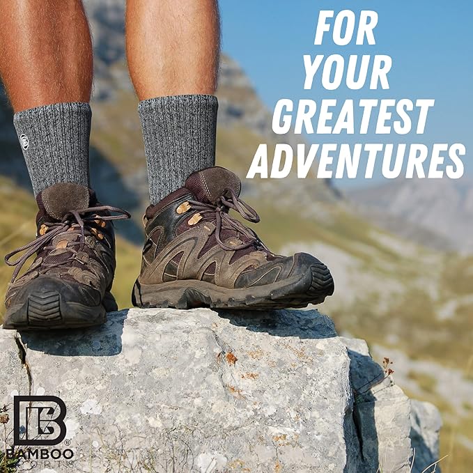 Bamboo Sports Premium Bamboo Crew Work Socks- Moisture Wicking, Odor Eliminating