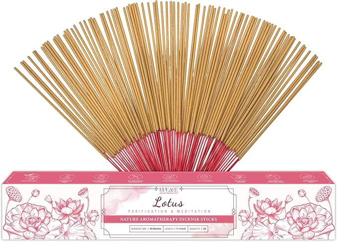Upeace-Organic-Non-Toxic-Lotus-Incense-Sticks (Bulk 86 Agarbatti Sticks) | 40 Minutes Long Lasting Burn for Positive Vibes, Relaxation, Meditation with Natural Scents, no Synthetic Essential Oils