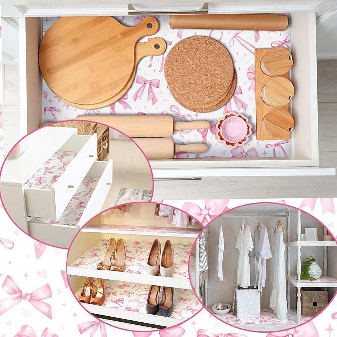 BBTO 20 Sheet Fragrant Drawer Liners for Dresser Scented Cabinet Paper Liners for Shelves 15.8 x 22 Inches Non Adhesive Drawer Paper Mats for Home Shelf Close(Bow)