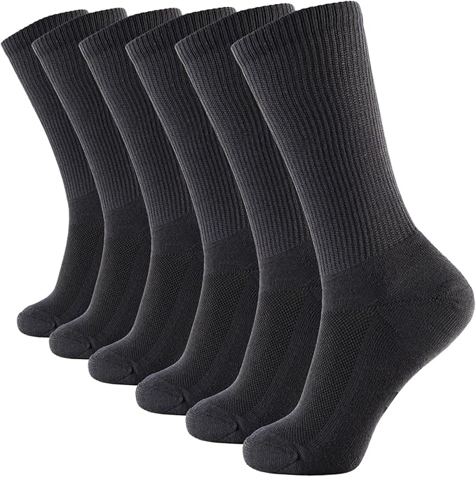 +MD Crew Socks for Men 6 Pairs, Viscose Bamboo Socks, Mens Dress Socks with Soft Cushioned, Smell Control, Black White
