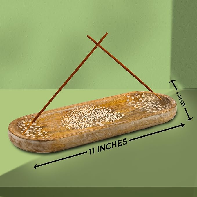 raajsee Incense Holder Hand Carved-Incense Burner Holder –Ash Catcher - Incense Stick Holder - Meditation & Yoga - Great Gift for Any Occasion Size 11x4 inch