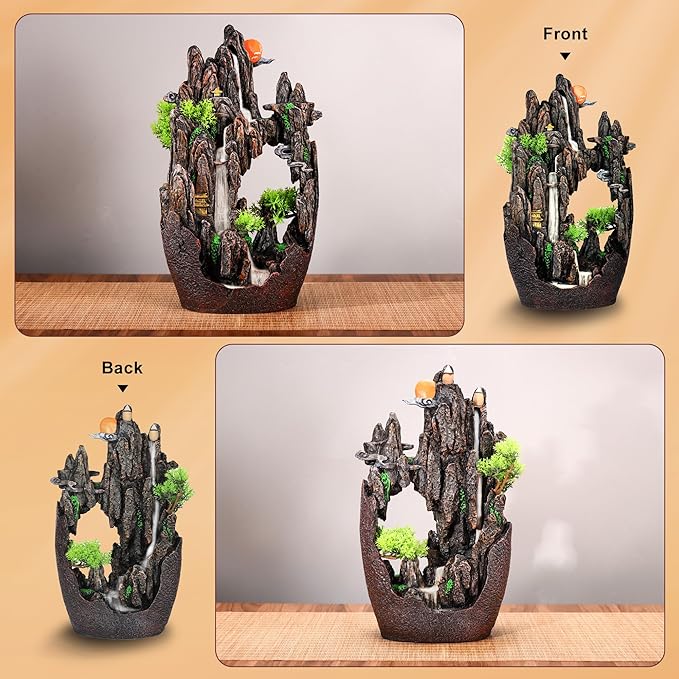 Large Backflow Incense Burner Resin Mountain Waterfall Incense Holder Smoked Fountain Aromatherapy Office Yoga Room Home Decoration
