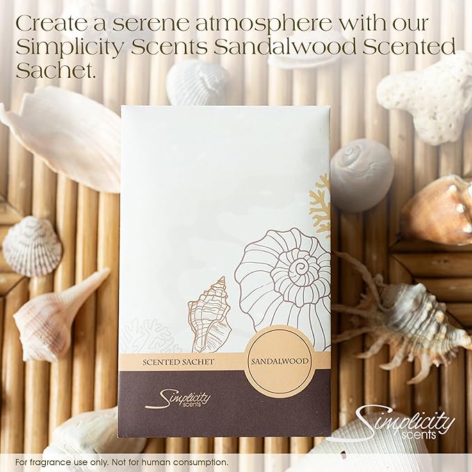 Sandalwood Scented Sachets Pack of 6, Everyday - Long-Lasting Scented Bags, Home Fragrance, Air Freshener & Deodorizer for Closet, Room, Drawer, or Cars, Made in USA