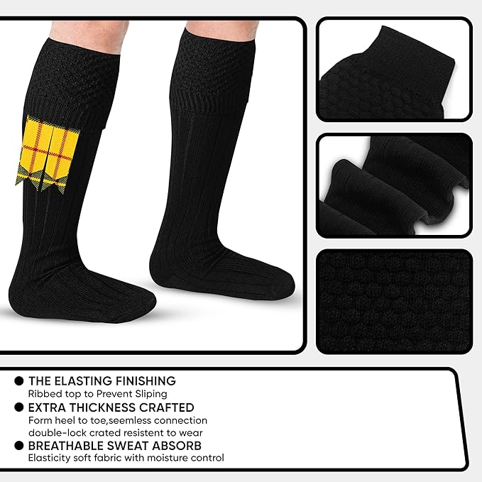 DSS KILTS-Kilt Hose, Tradional Scottish Kilt Scocks Wool Blend, Bubbled Design Kilt Socks for USA Shoe Sizes