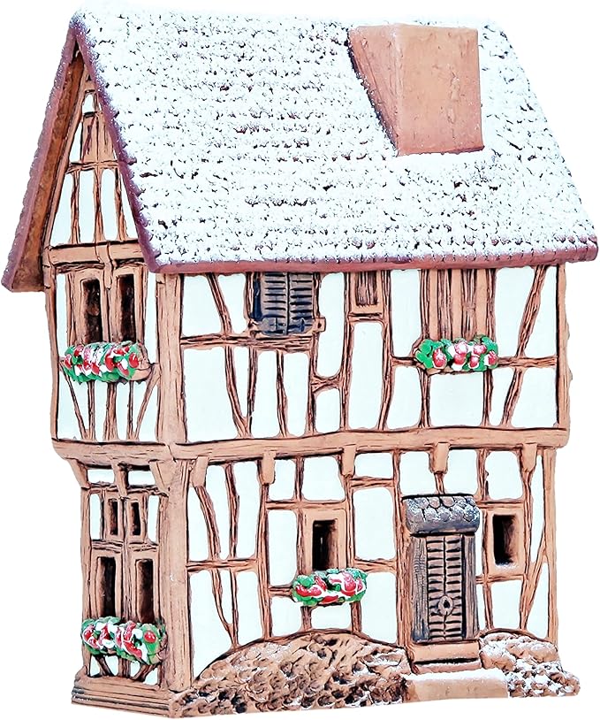 Ceramic Houses Collection - Handmade Miniature of Historic Winery in Bernkastel-Kues, Germany - Candle, Cone Incense Holder R255, Winter Edition