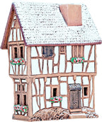 Ceramic Houses Collection - Handmade Miniature of Historic Winery in Bernkastel-Kues, Germany - Candle, Cone Incense Holder R255, Winter Edition