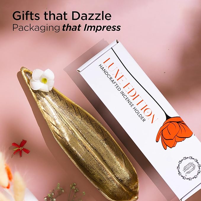 Raajsee Incense Holder Set with Nag Champa Incense Sticks 15gm,Curve Leaf Incense Stick Burner, Brass Incense Burner,Modern Stick Incense Holder for Yoga, Meditation,Home Décor Size 10x3 inch