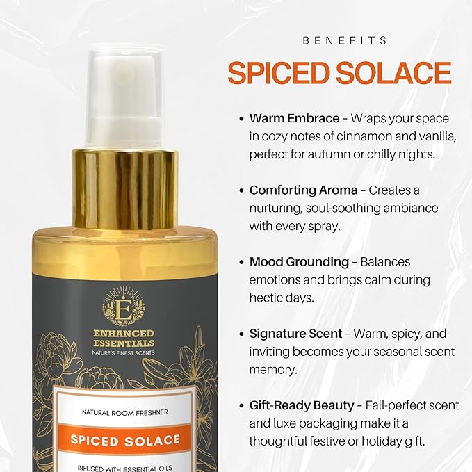 Spiced Solace Natural Perfume Surround Spray | Warm Spicy Scent inspired by Fall Season | No Parabens, No Synthetics | Essential Oil-Based |100ml