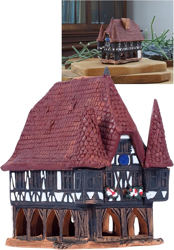 Ceramic Art Cone Incense Holder Room Decoration Handcrafted Collectible Miniature Town Hall in Michelstadt, Germany R272