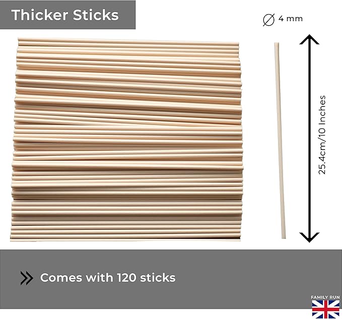 Ziffs Home® 120pcs Natural Fibre Reed Diffuser Sticks - 25.4cm/10in x 4mm/0.16in - Thick Reeds Sticks - Fibre Reeds for Diffusers