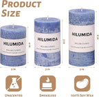Blue Pillar Candles Set of 3 - Hand-Poured Unscented Candles,Smokeless Dripless Candles for Dinner Table and Home, Set of 3 in Different Sizes (3"x4", 3"x5", 3"x6")