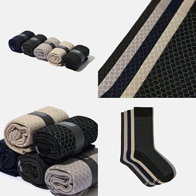VRD Men’s Dress Socks, Bamboo 5-Pack Mens Socks, Mid Calf Length, Crew Socks Gift for Men Shoe Size 8-13