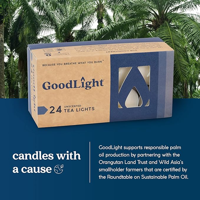 GoodLight Unscented Vegan and Paraffin-Free Tea Light Candles (24 Candles)